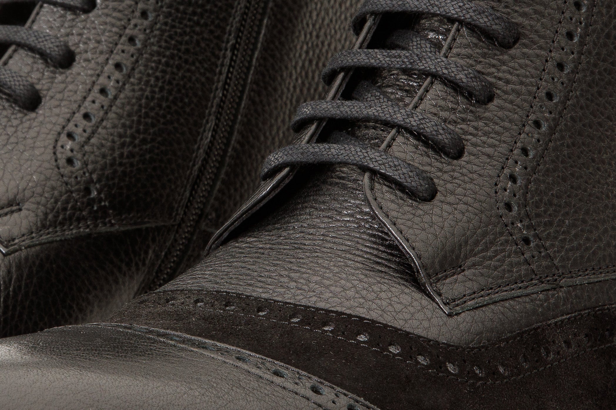 The Anderson Black Leather Suede Brogue Lace-Up  Boot with a Zipper Fine Craftsmanship