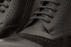 The Anderson Black Leather Suede Brogue Lace-Up  Boot with a Zipper Fine Craftsmanship