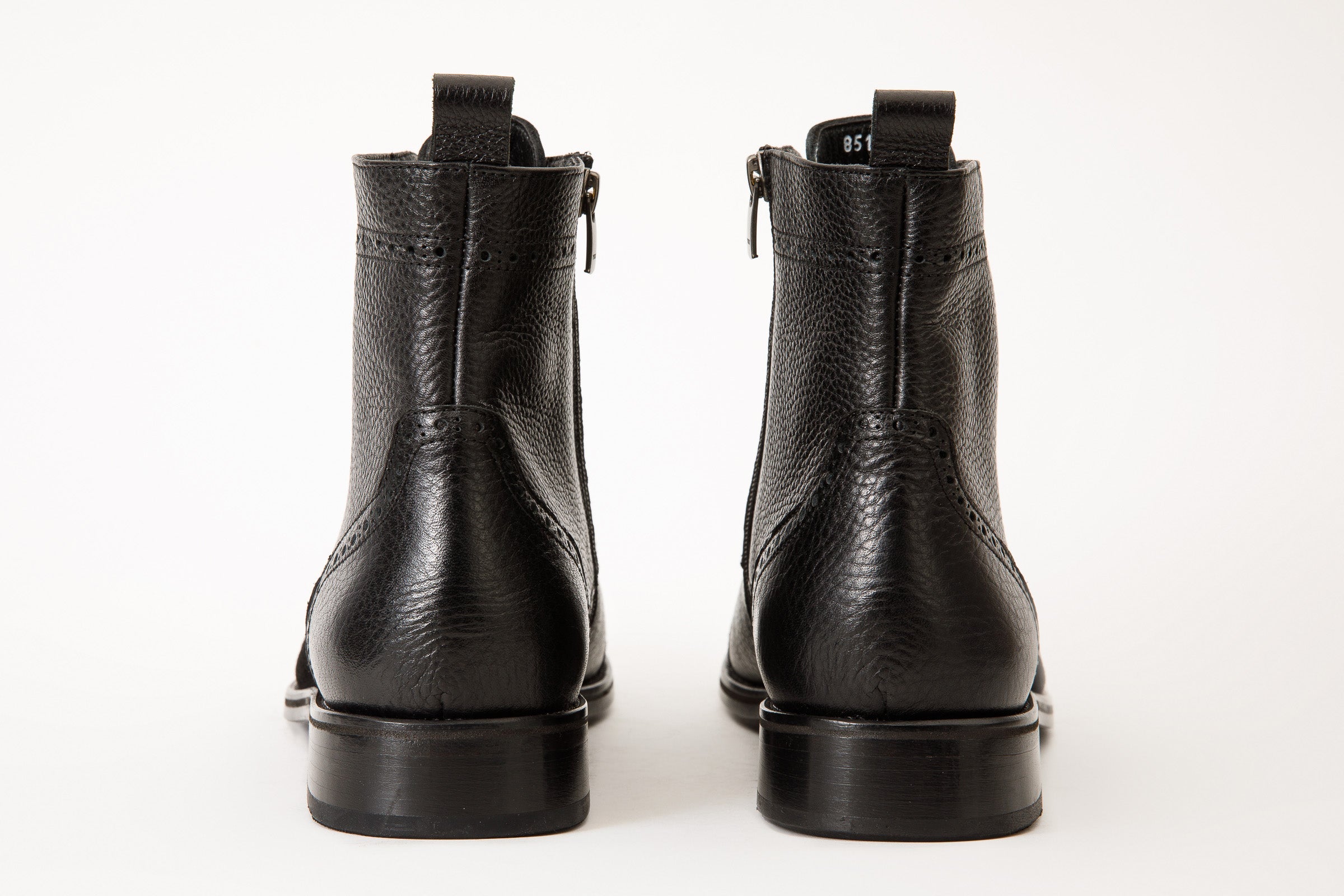 The Anderson Black Leather Suede Brogue Lace-Up  Boot with a Zipper Fine Craftsmanship