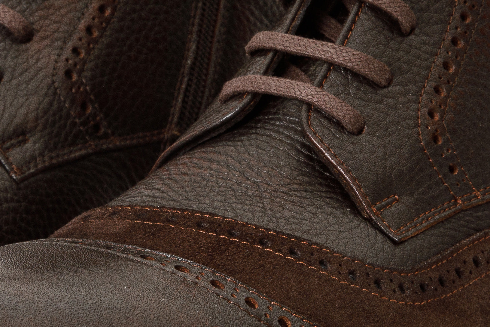 The Anderson Brown Leather Suede Brogue Lace-Up Boot with a Zipper Exclusive Style