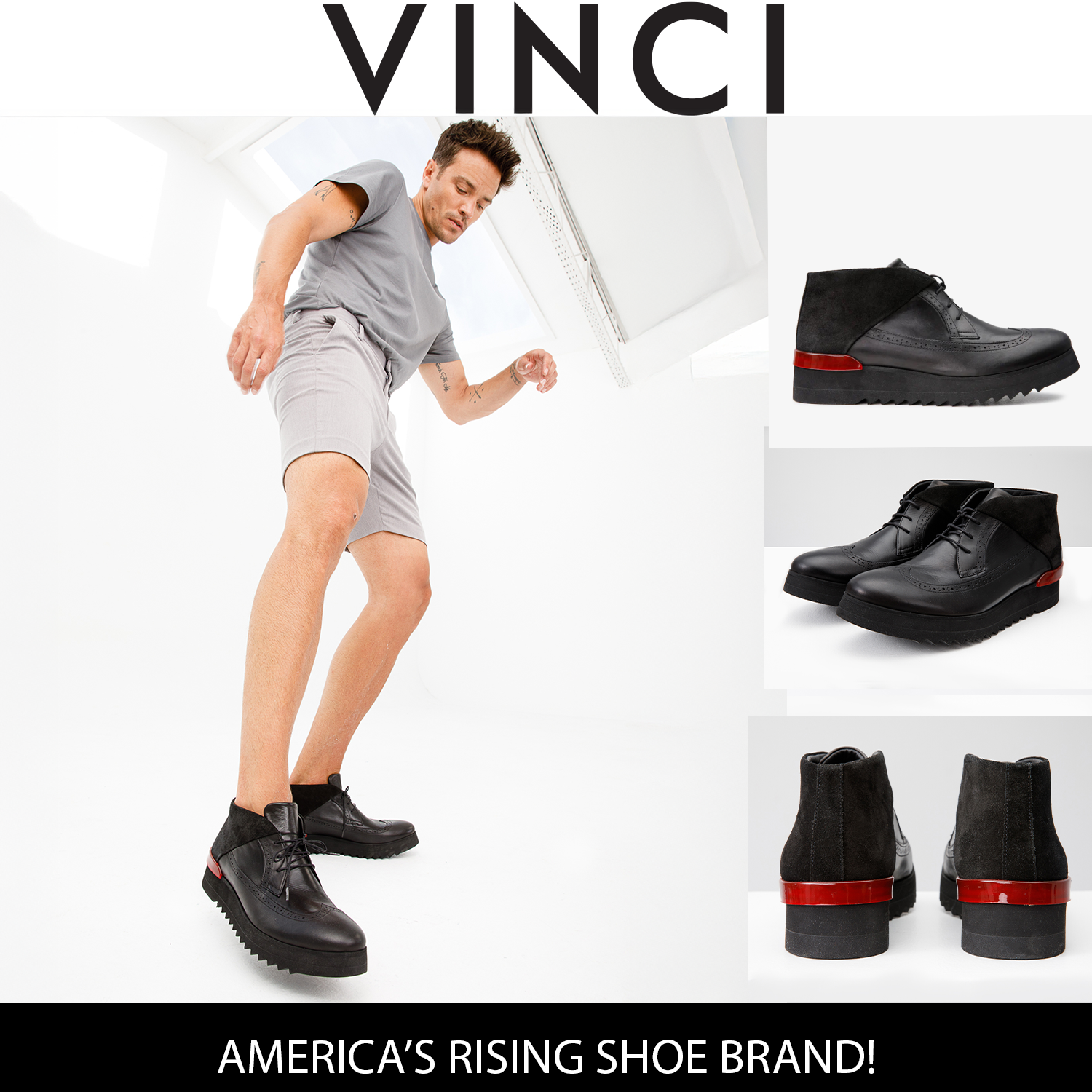 The Kagan Black Wingtip Chukka Sneaker Boot For Sale