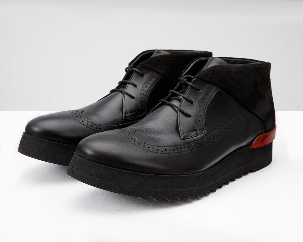 The Kagan Black Wingtip Chukka Sneaker Boot For Sale