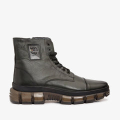 The Ottova Green Leather Lace-Up Sneaker Boot with a Zipper Universal Fit