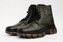 The Ottova Green Leather Lace-Up Sneaker Boot with a Zipper Universal Fit