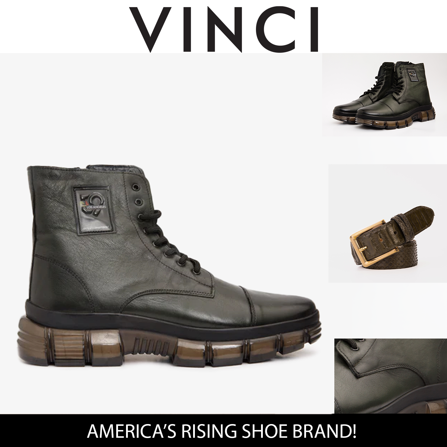 The Ottova Green Leather Lace-Up Sneaker Boot with a Zipper Universal Fit