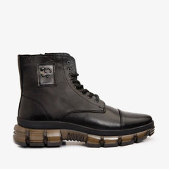 The Ottova Black Leather Lace-Up Sneaker Boot with a Zipper Fine Craftsmanship