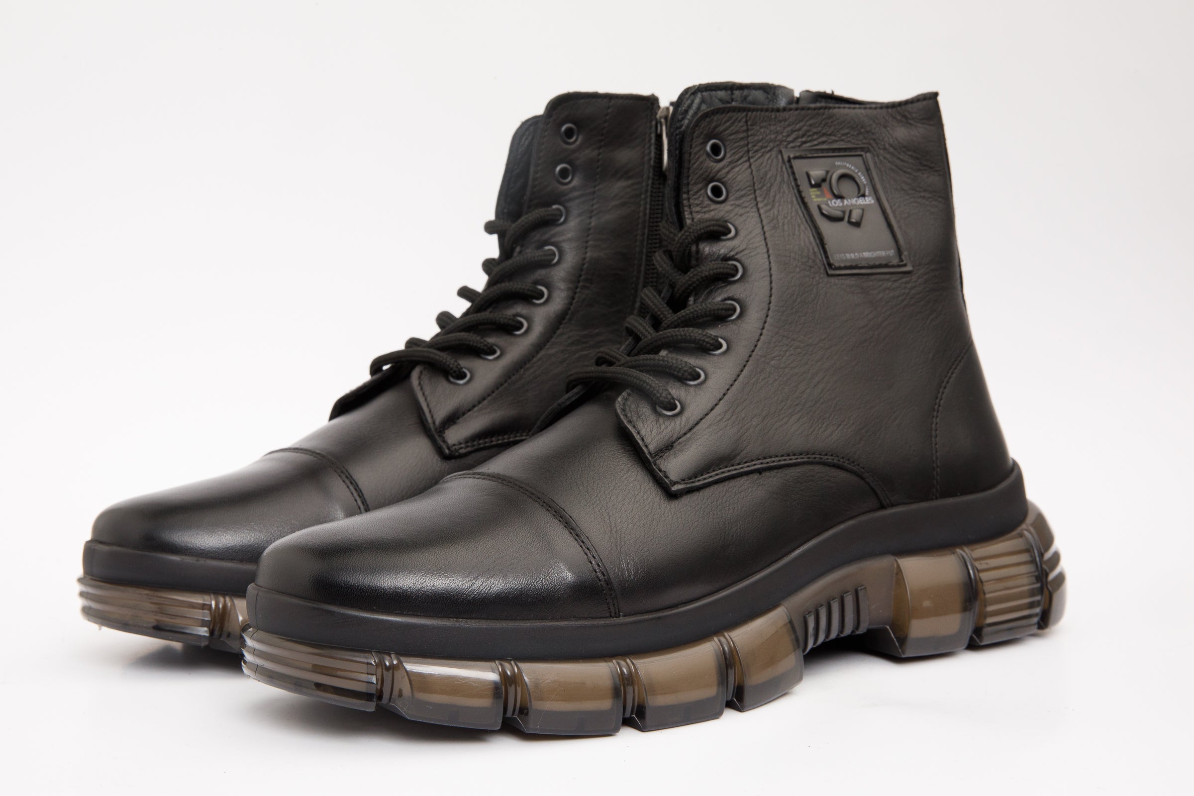 The Ottova Black Leather Lace-Up Sneaker Boot with a Zipper Fine Craftsmanship