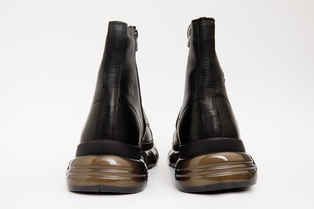 The Ottova Black Leather Lace-Up Sneaker Boot with a Zipper Fine Craftsmanship