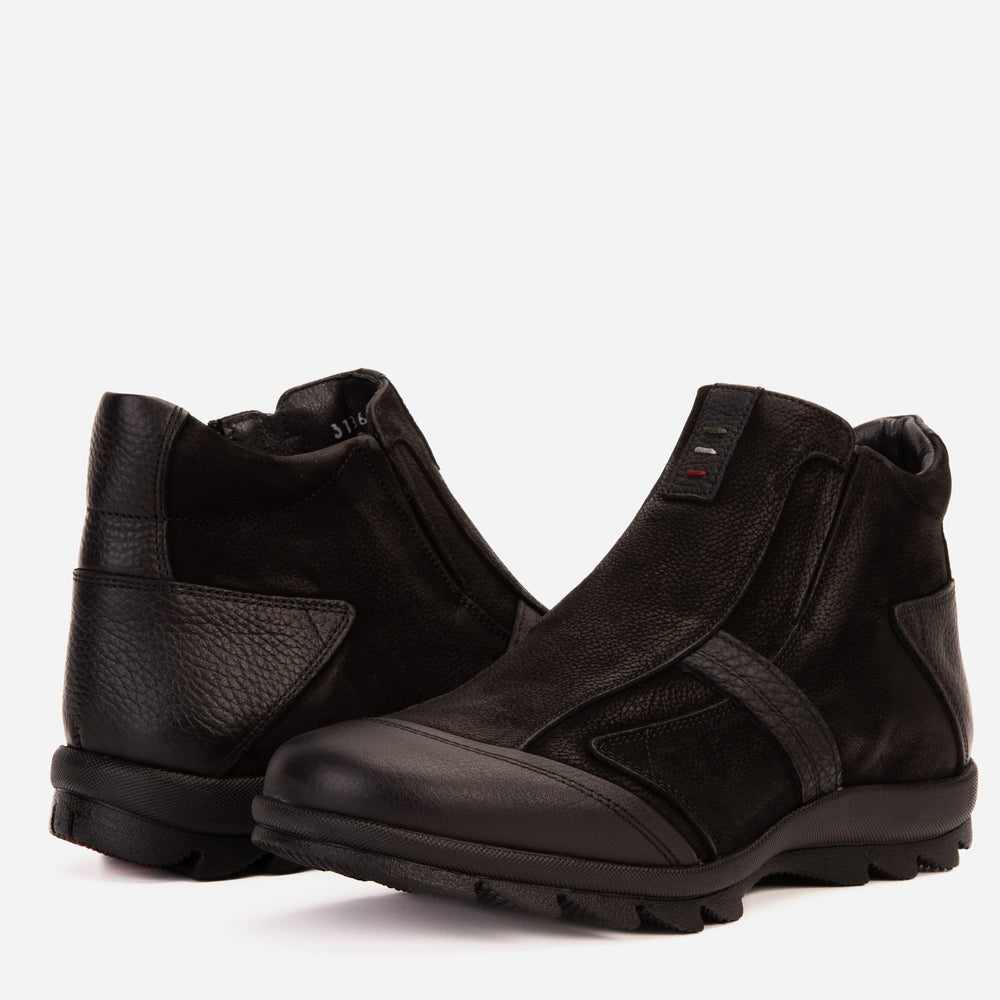 The Montreal Suede Black Leather Casual Zip-Up Ankle Boot Exclusive Style