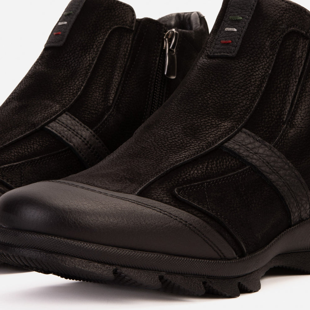 The Montreal Suede Black Leather Casual Zip-Up Ankle Boot Exclusive Style
