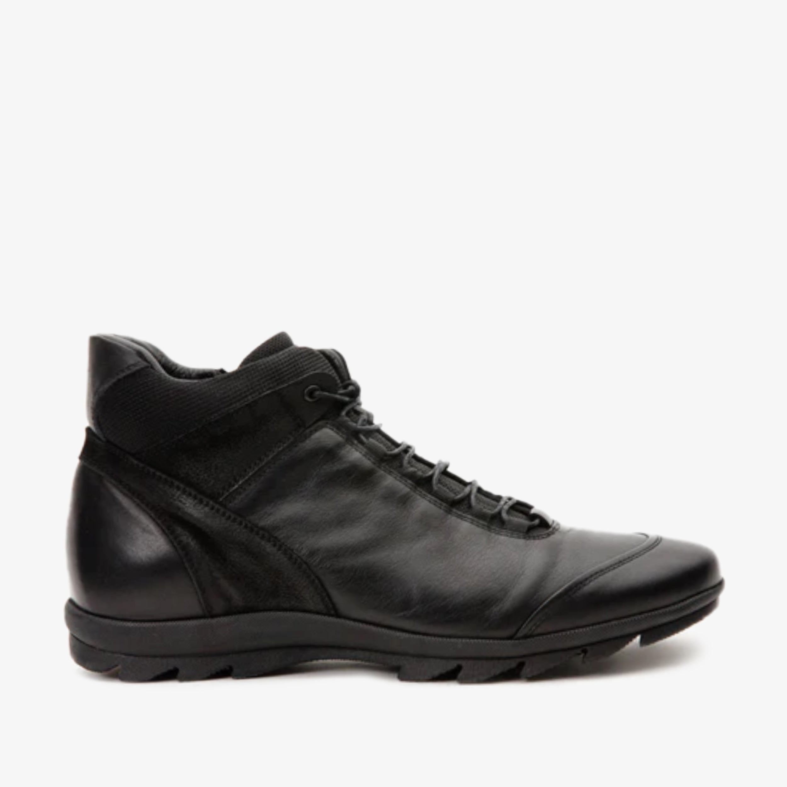 The Houston Leather Black Lace-Up Casual Boot with a Zipper On Sale