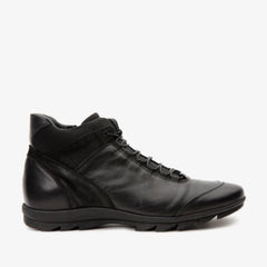 The Houston Leather Black Lace-Up Casual Boot with a Zipper On Sale