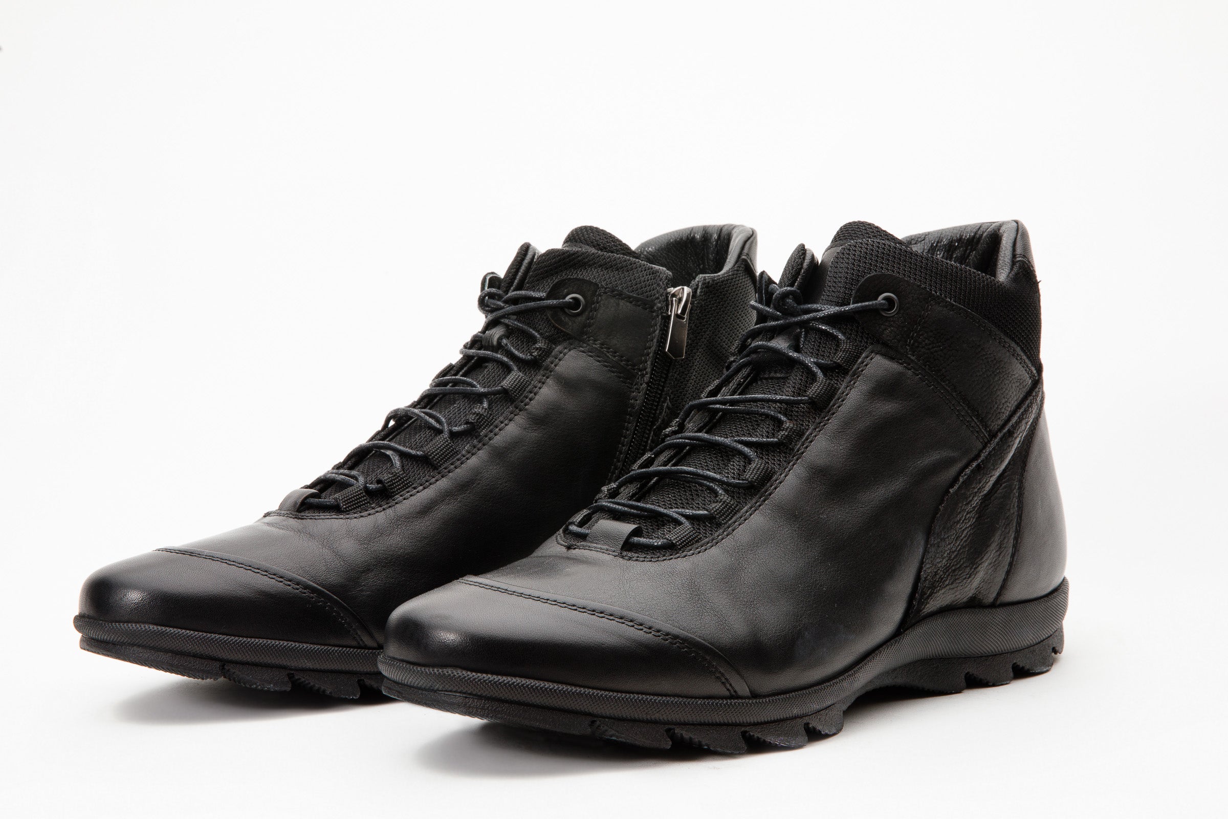 The Houston Leather Black Lace-Up Casual Boot with a Zipper On Sale