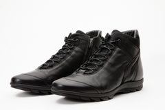 The Houston Leather Black Lace-Up Casual Boot with a Zipper On Sale