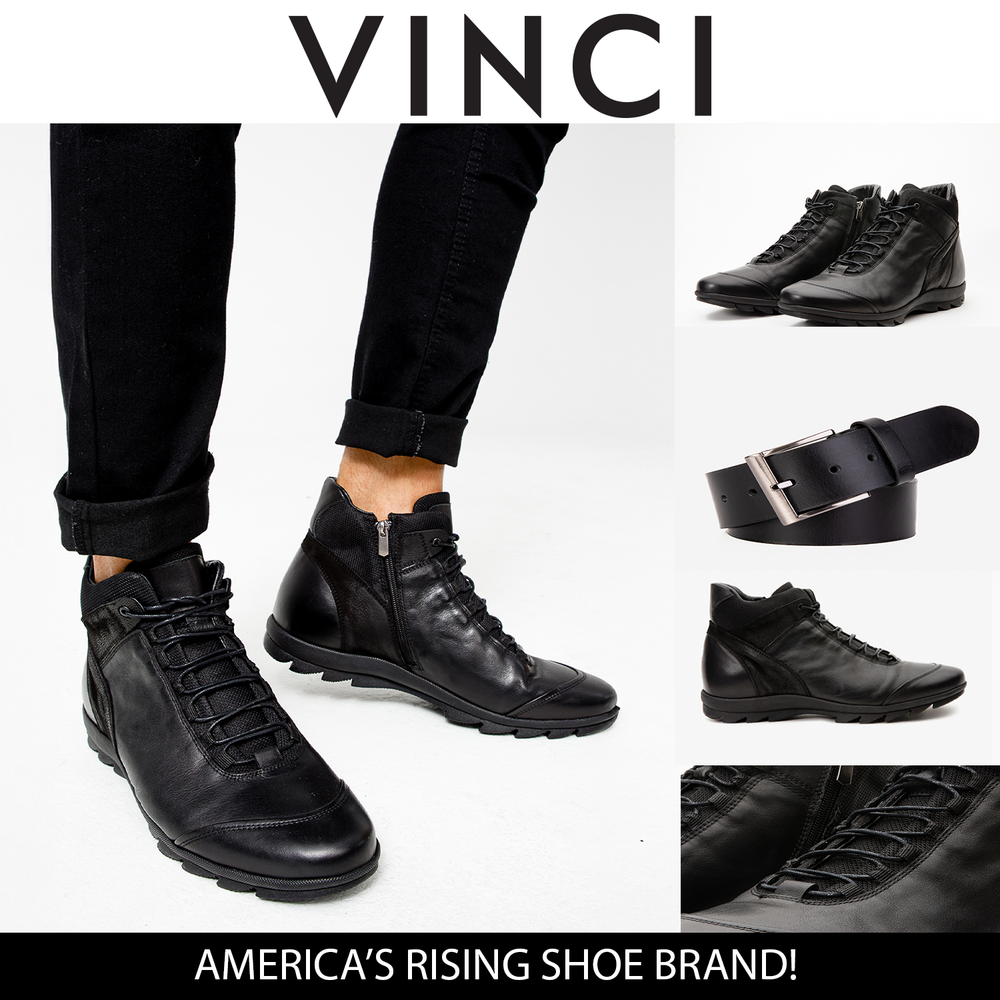 The Houston Leather Black Lace-Up Casual Boot with a Zipper On Sale