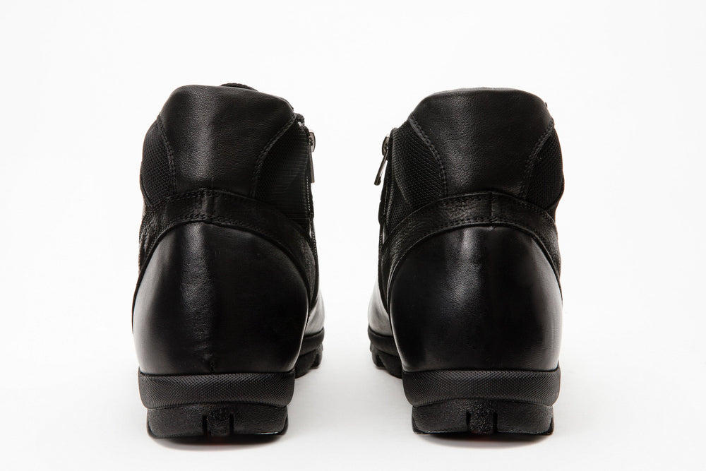 The Houston Leather Black Lace-Up Casual Boot with a Zipper On Sale