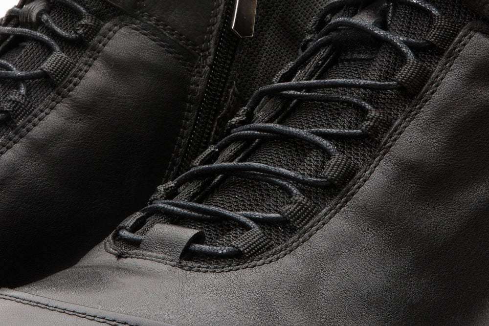 The Houston Leather Black Lace-Up Casual Boot with a Zipper On Sale