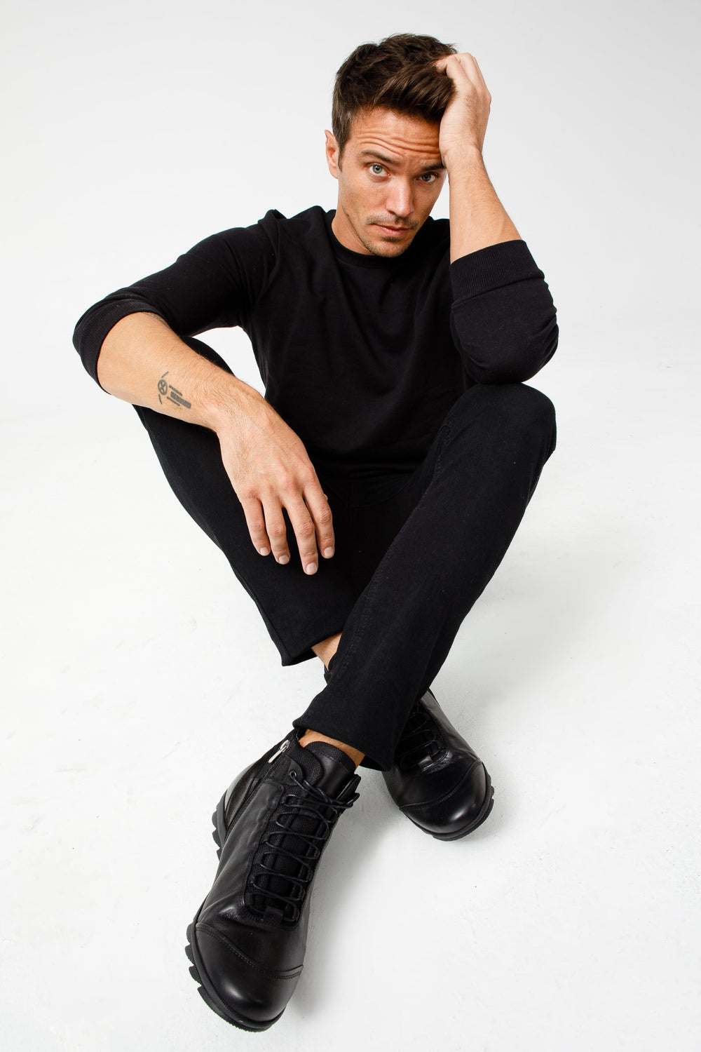 The Houston Leather Black Lace-Up Casual Boot with a Zipper On Sale