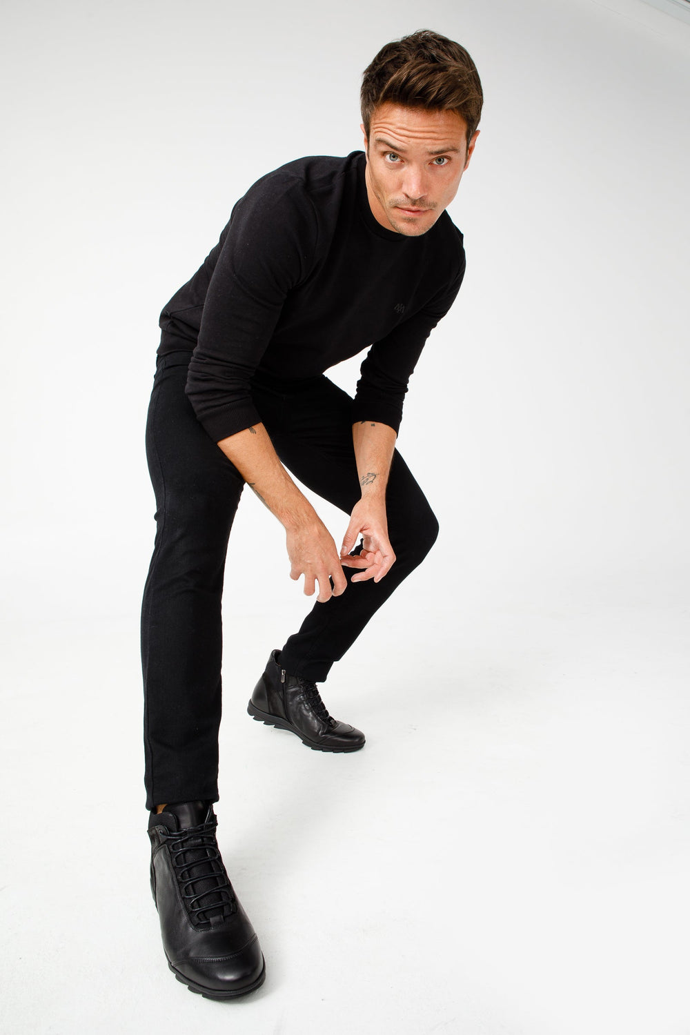 The Houston Leather Black Lace-Up Casual Boot with a Zipper On Sale