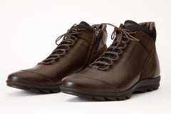 The Houston Leather Brown Lace-Up Casual Boot with a Zipper For Sale