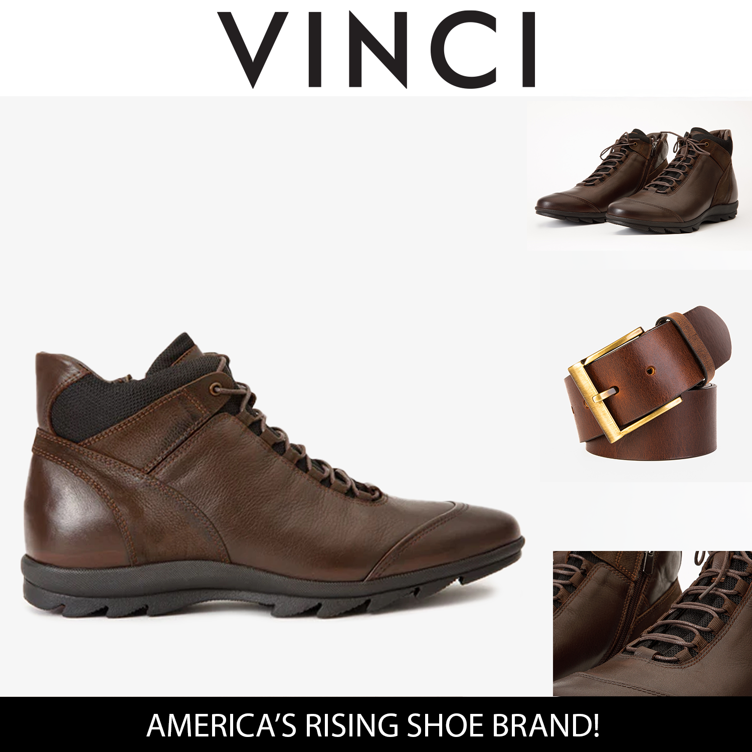 The Houston Leather Brown Lace-Up Casual Boot with a Zipper For Sale