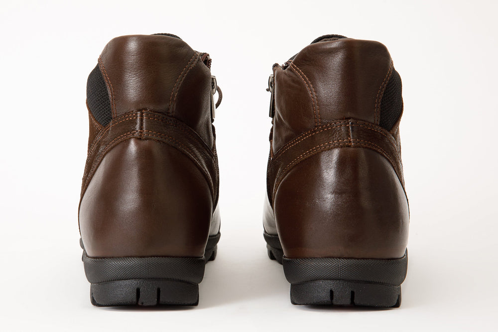 The Houston Leather Brown Lace-Up Casual Boot with a Zipper For Sale