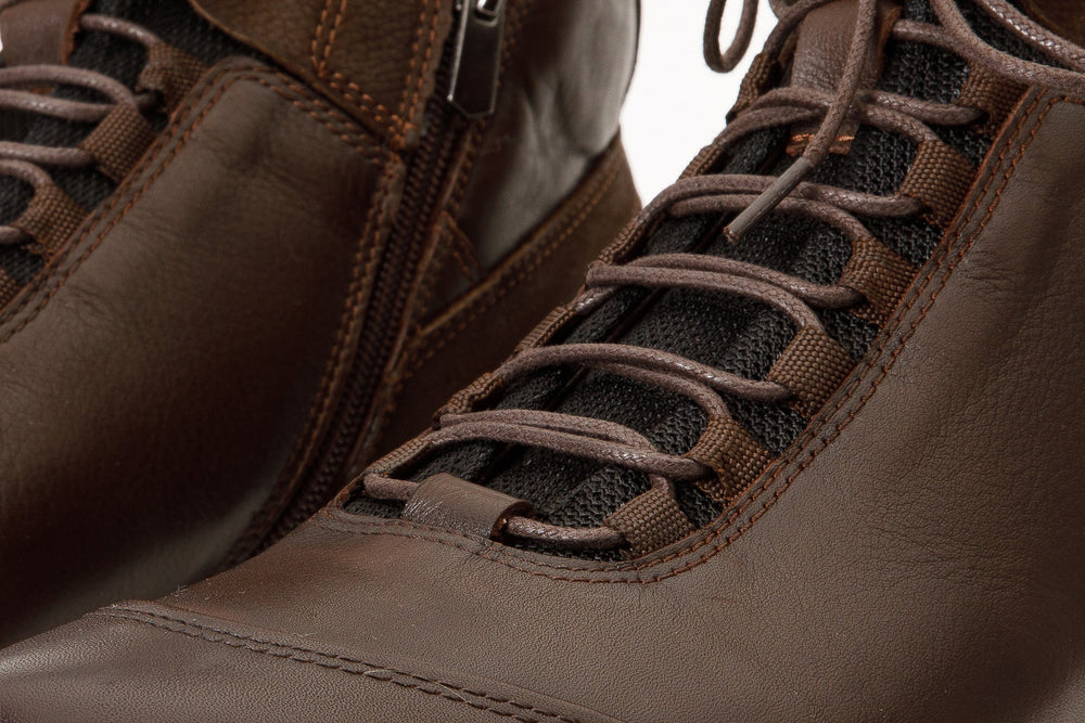The Houston Leather Brown Lace-Up Casual Boot with a Zipper For Sale