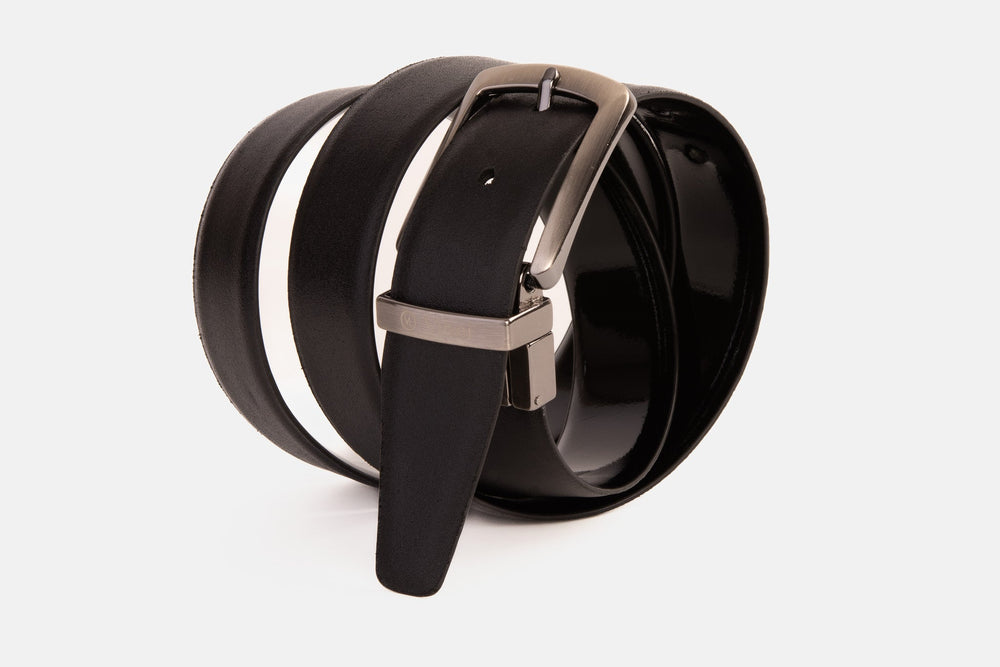 The Sun Reversible Black Patent Leather Belt Fine Craftsmanship