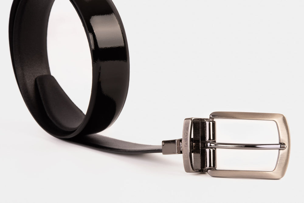 The Sun Reversible Black Patent Leather Belt Fine Craftsmanship