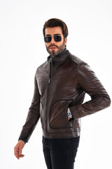 The Brescia Brown Leather Racer Jacket Universal Fit