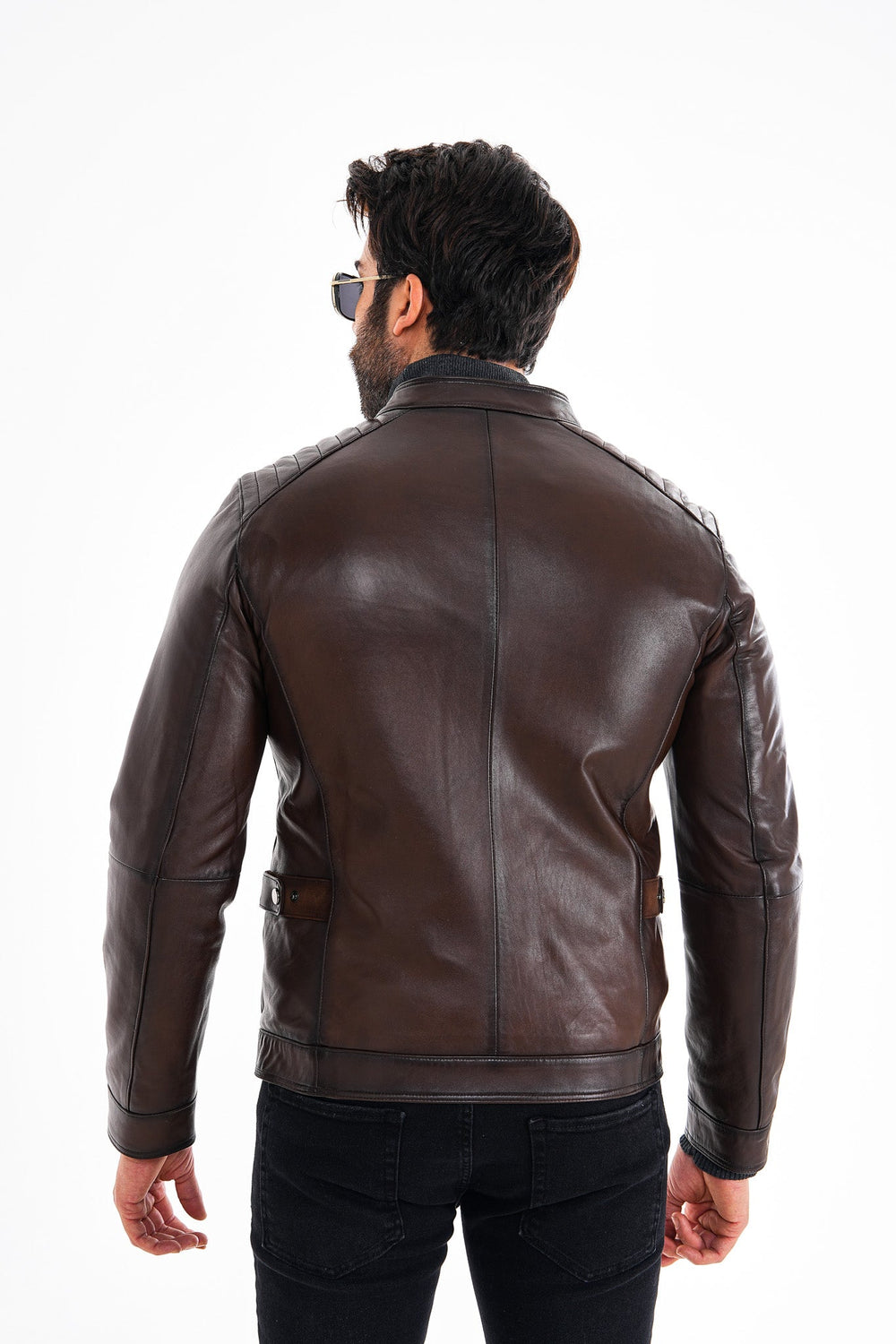 The Brescia Brown Leather Racer Jacket Universal Fit