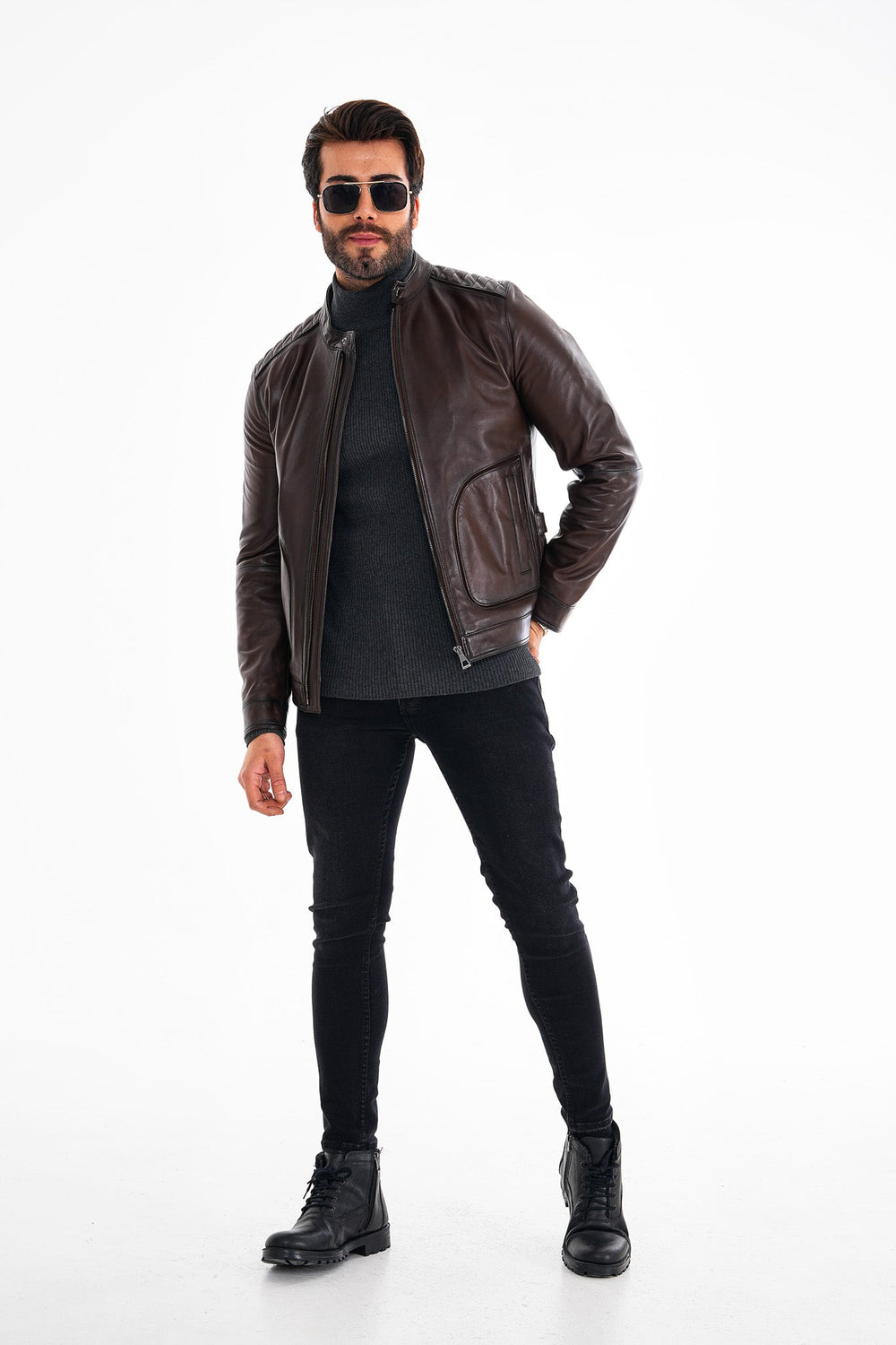 The Brescia Brown Leather Racer Jacket Universal Fit