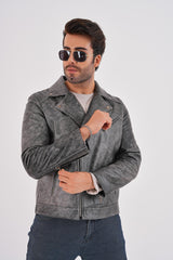 The Volt Textured Distressed Grey Leather Jacket Exclusive Style
