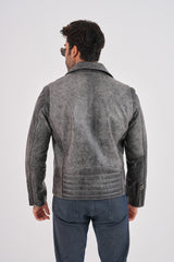 The Volt Textured Distressed Grey Leather Jacket Exclusive Style