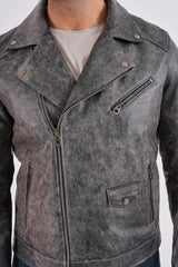 The Volt Textured Distressed Grey Leather Jacket Exclusive Style