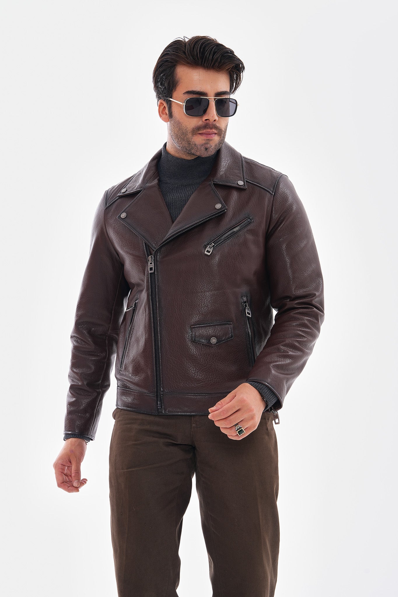 The Volt Textured Mahogany Leather Jacket On Sale