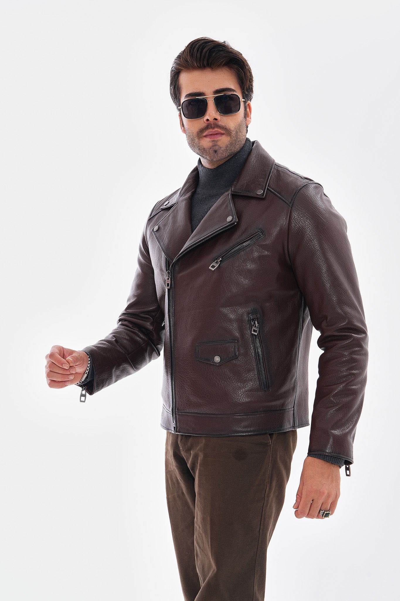 The Volt Textured Mahogany Leather Jacket On Sale