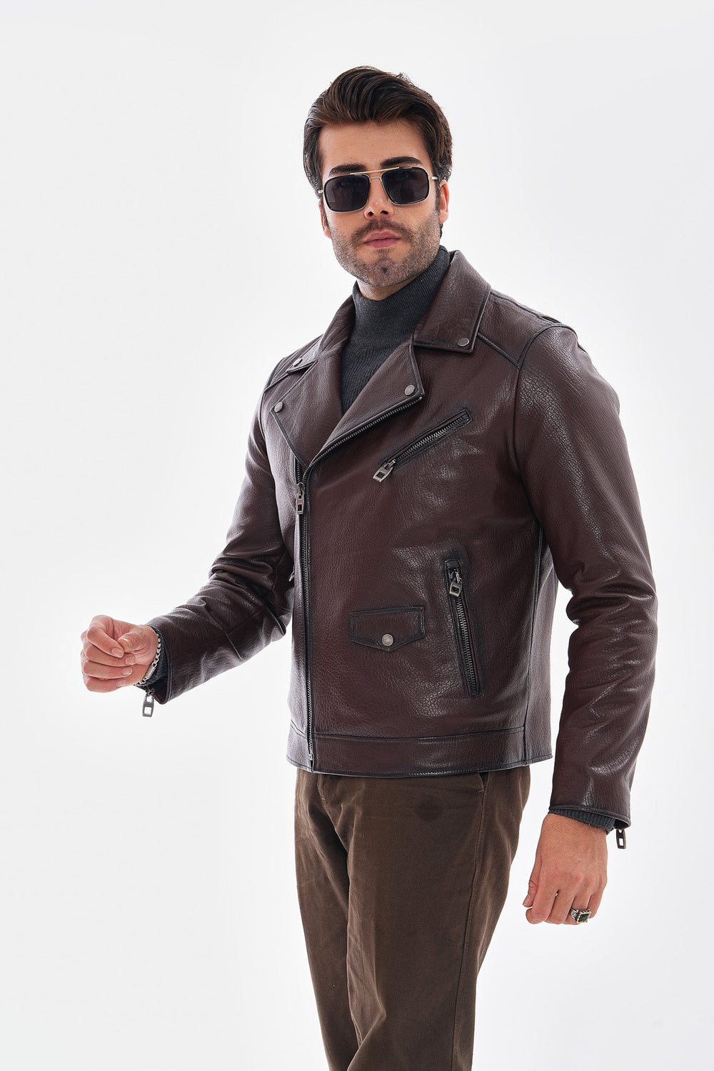The Volt Textured Mahogany Leather Jacket On Sale