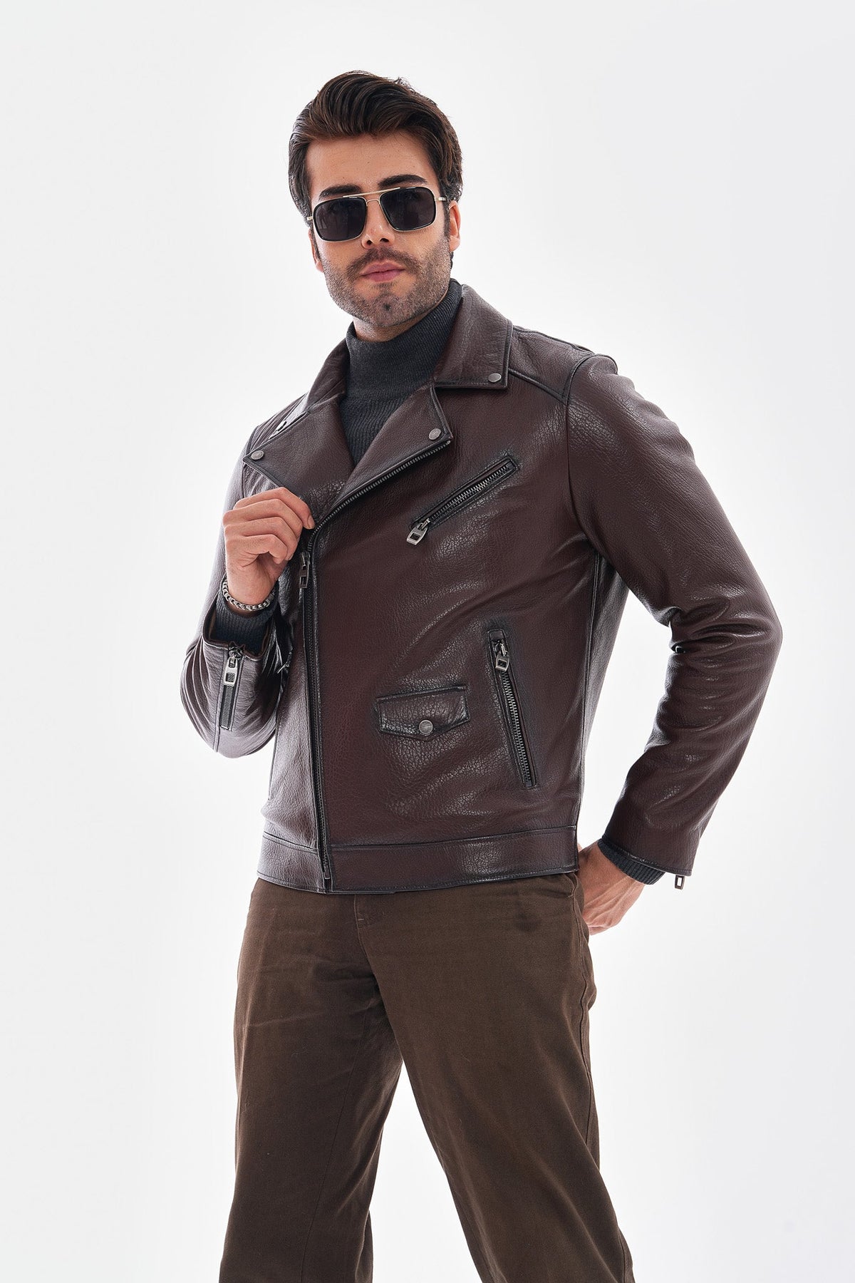 The Volt Textured Mahogany Leather Jacket On Sale