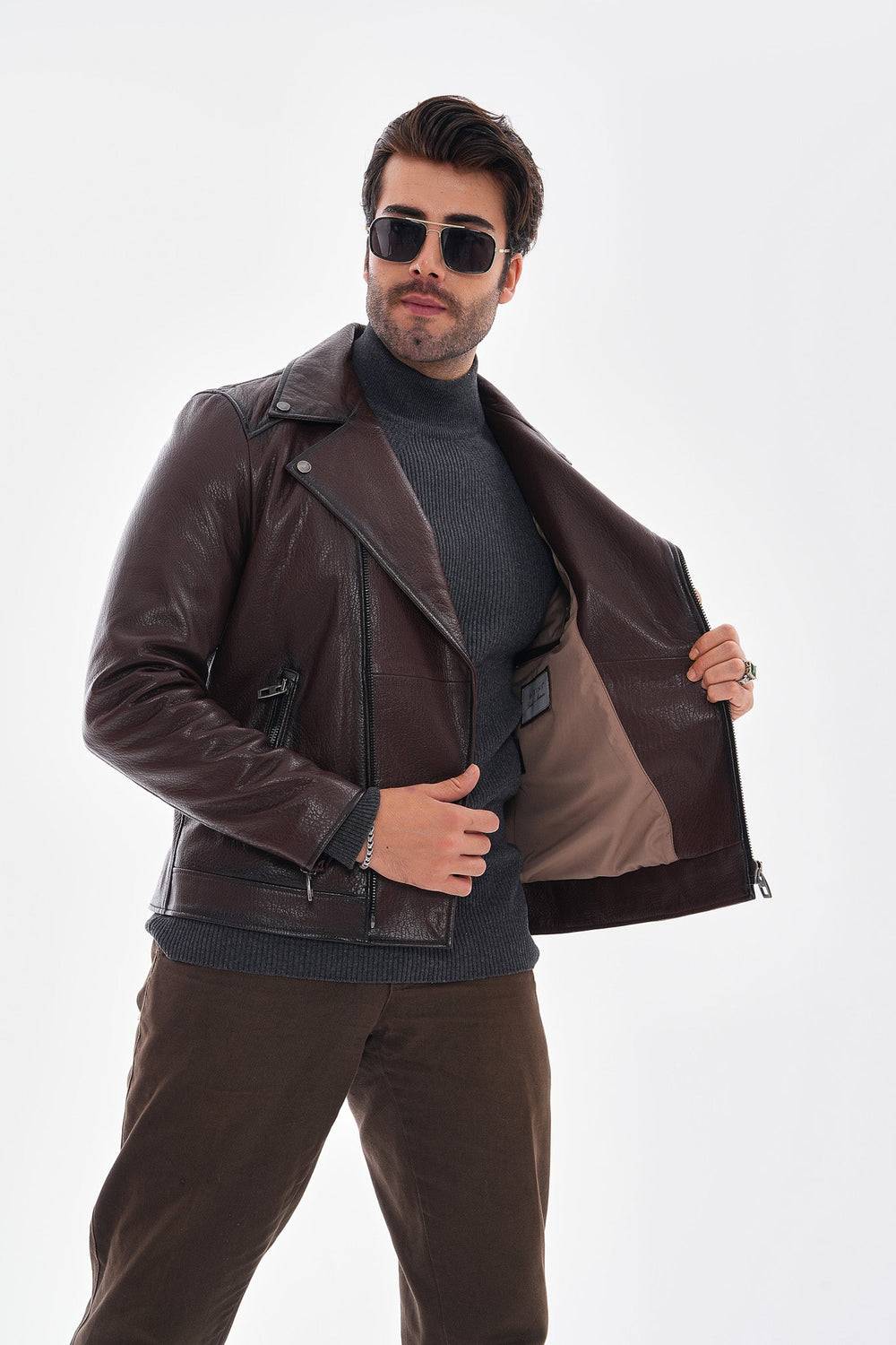 The Volt Textured Mahogany Leather Jacket On Sale