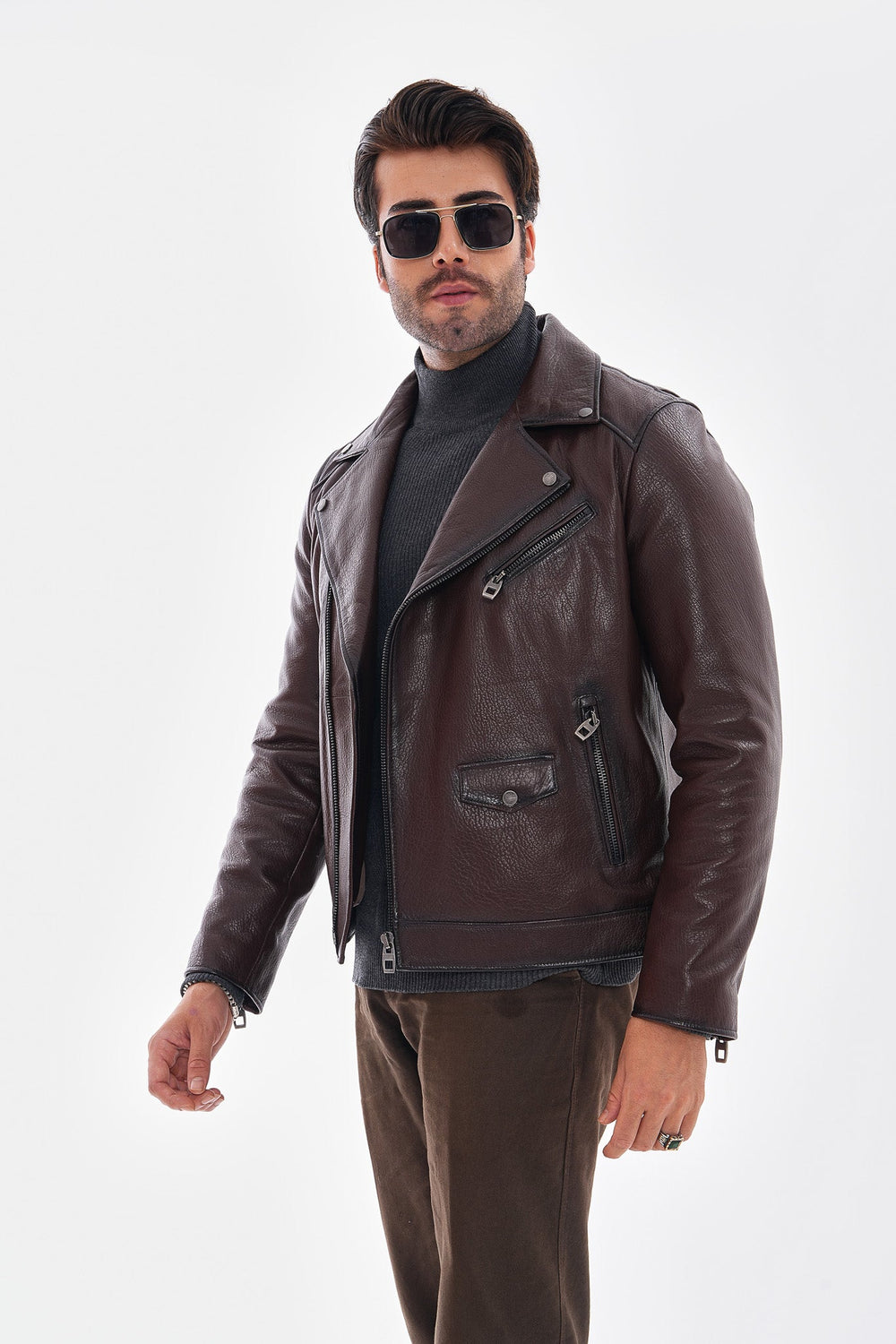 The Volt Textured Mahogany Leather Jacket On Sale