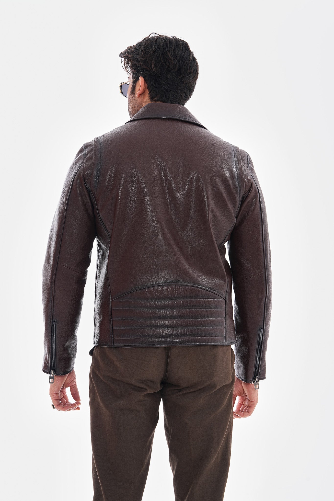 The Volt Textured Mahogany Leather Jacket On Sale