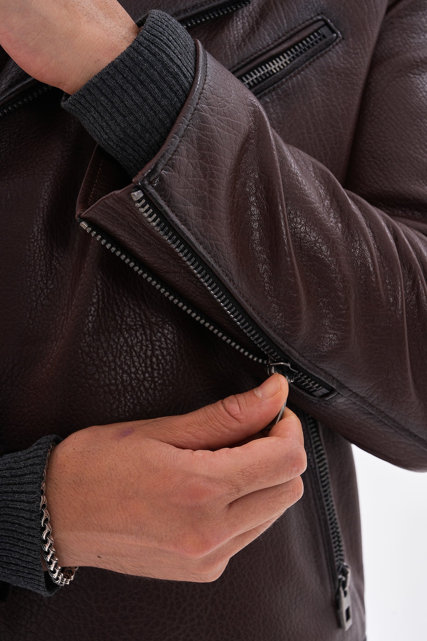 The Volt Textured Mahogany Leather Jacket On Sale