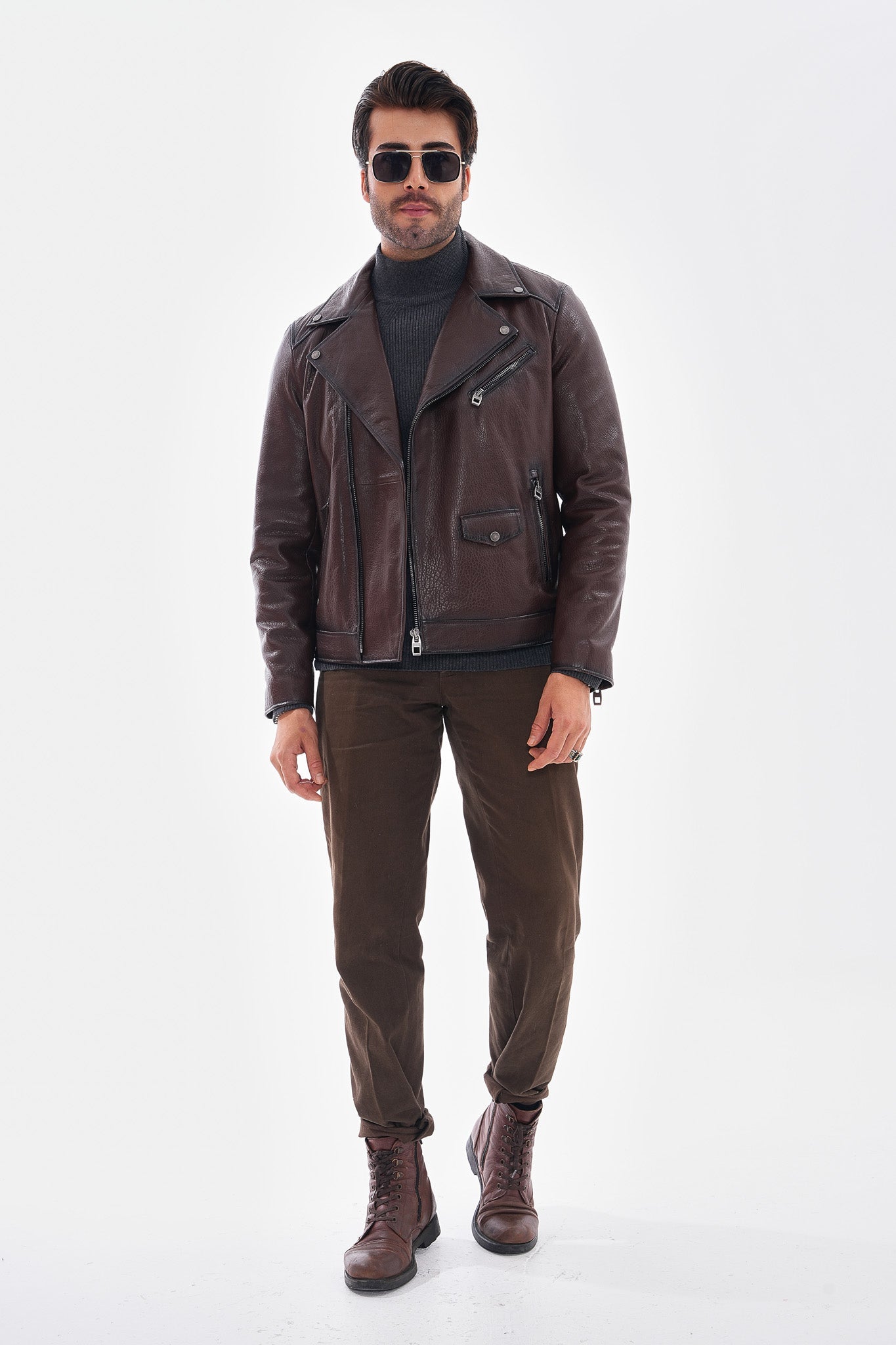 The Volt Textured Mahogany Leather Jacket On Sale