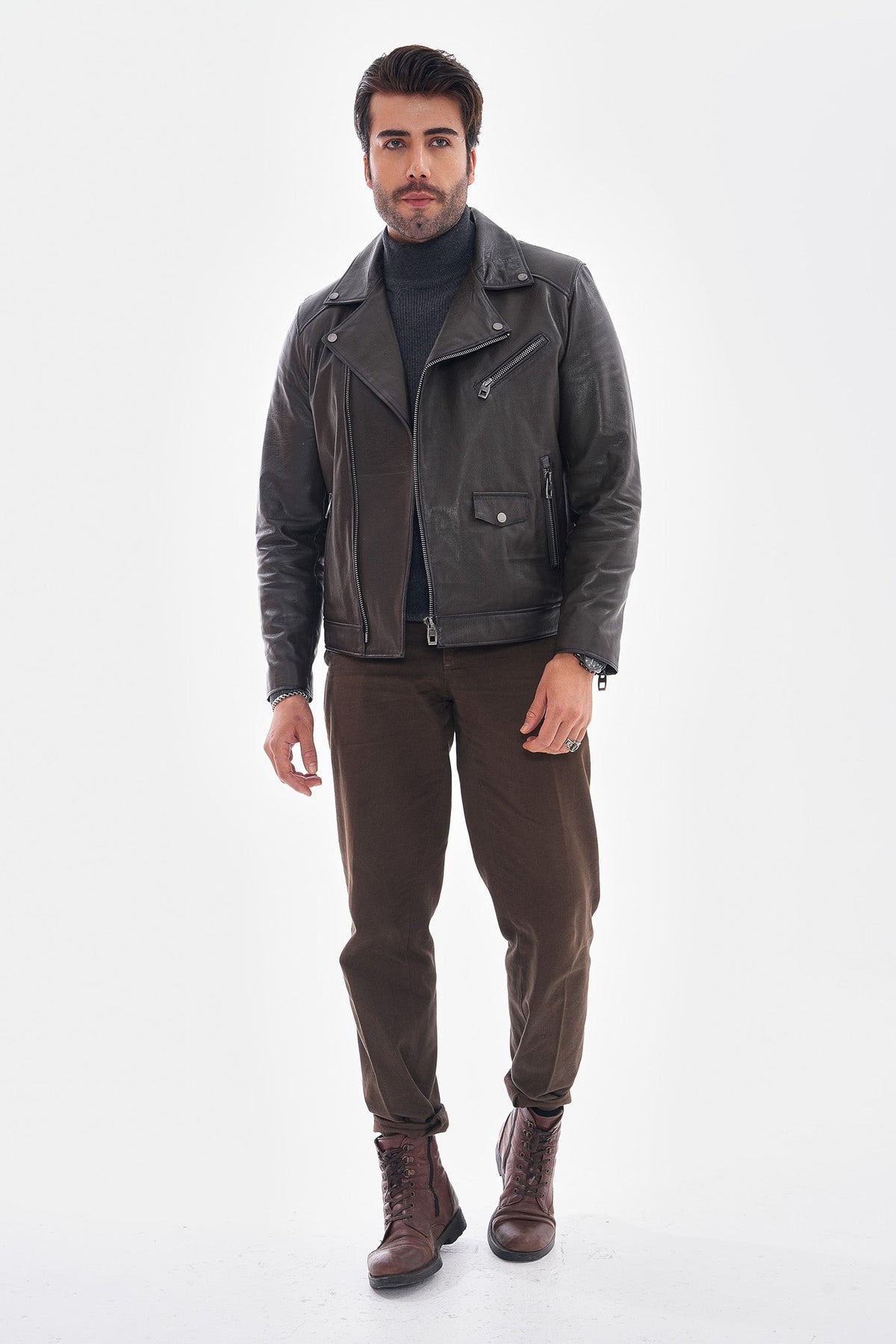 The Volt Textured Charcoal Leather Jacket All New