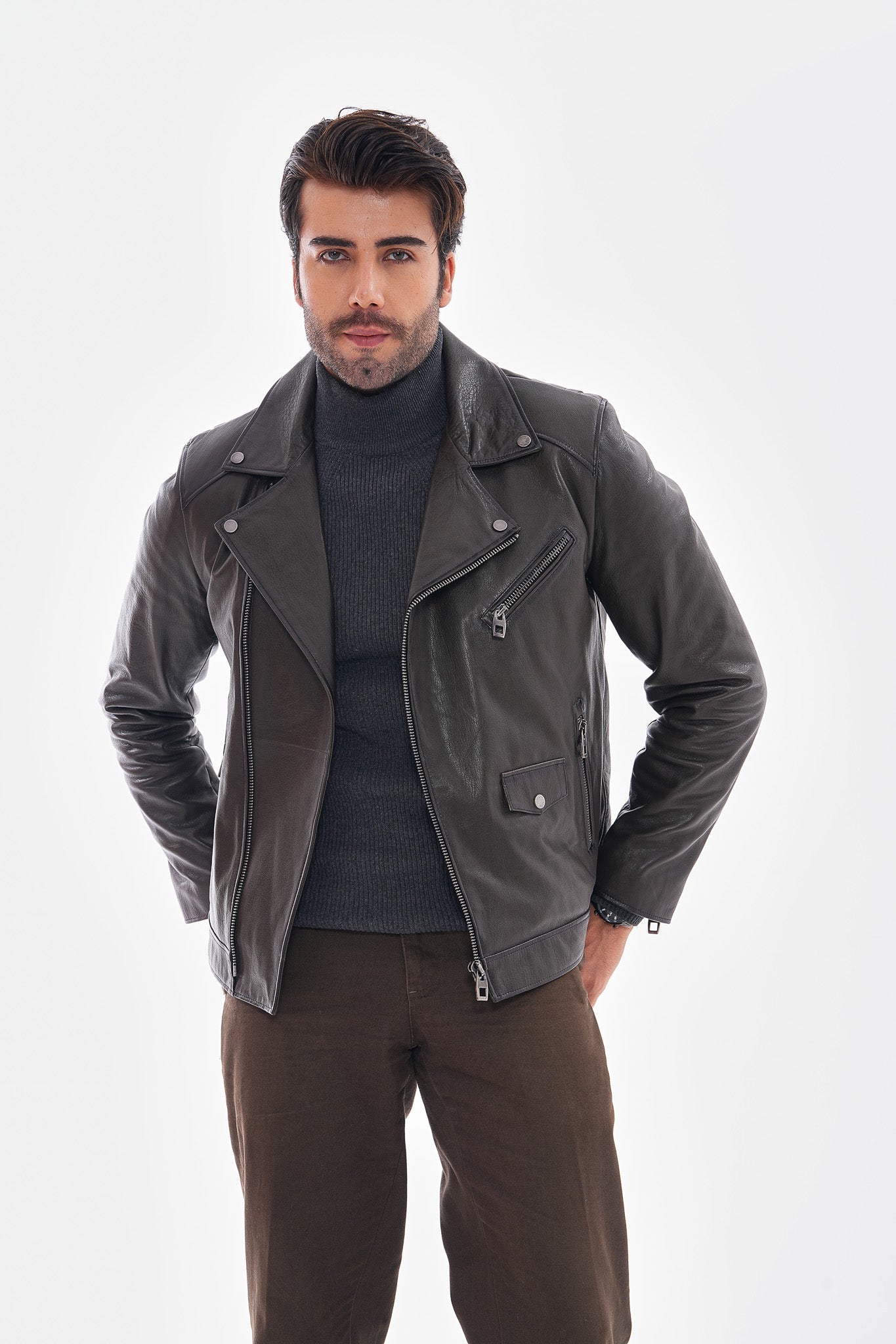 The Volt Textured Charcoal Leather Jacket All New