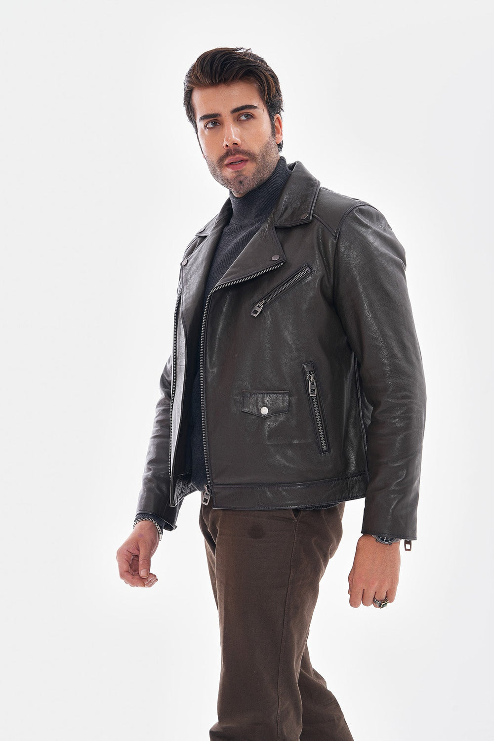 The Volt Textured Charcoal Leather Jacket All New