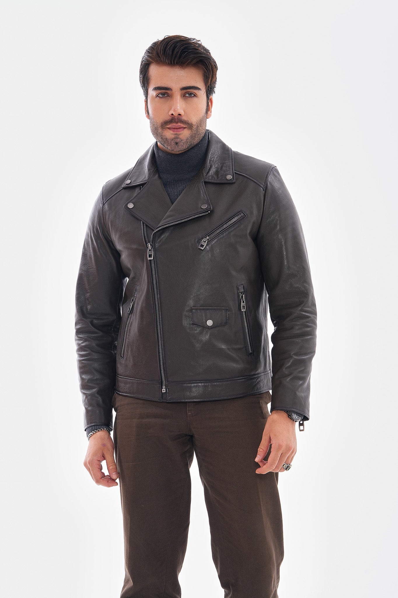The Volt Textured Charcoal Leather Jacket All New