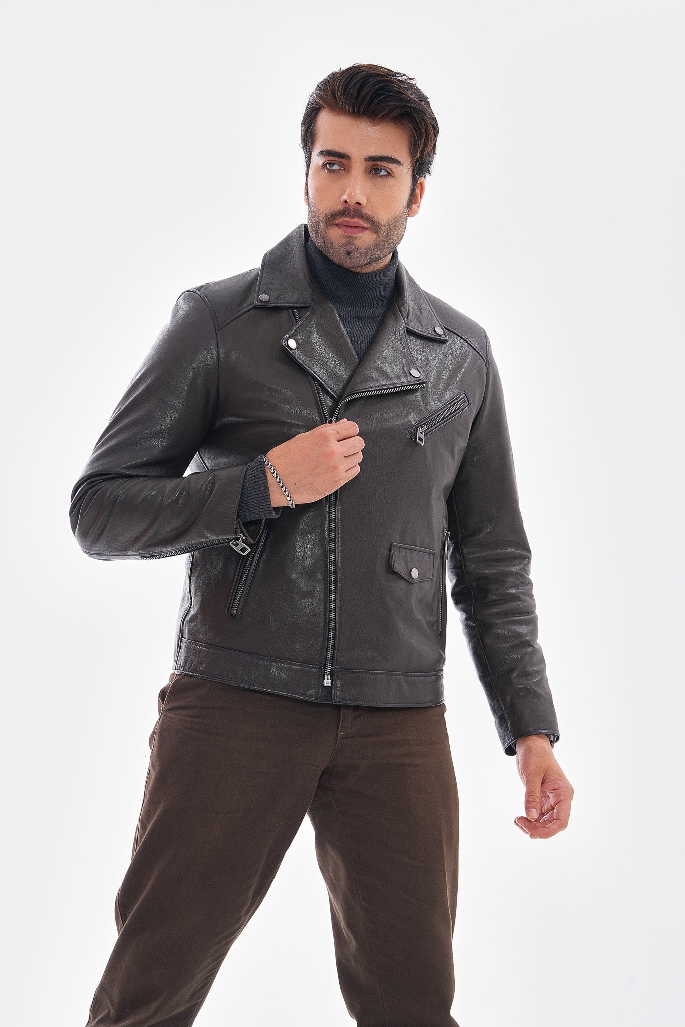 The Volt Textured Charcoal Leather Jacket All New