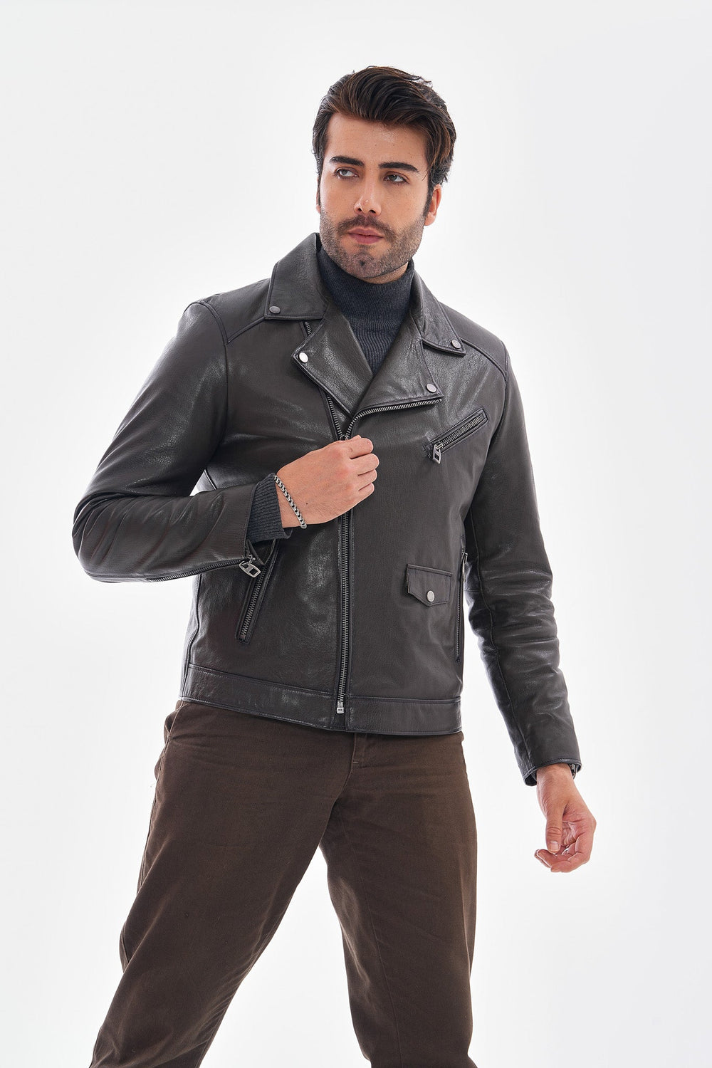 The Volt Textured Charcoal Leather Jacket All New